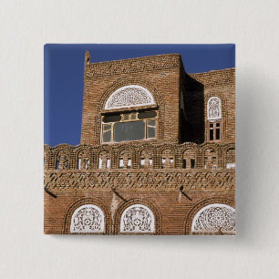 Badge Carré 5 Cm Asie, Yémen, Sana'a. Détail d'architecture yéménit