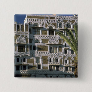 Badge Carré 5 Cm Asie, Yémen, Sana'a. Maison yéménite.