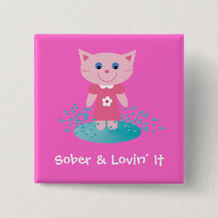 Badge Carré 5 Cm Assagissez et Lovin´ il insigne/bouton de chat de