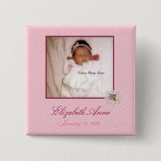 Badge Carré 5 Cm Assez dans le faire-part de naissance Girly rose