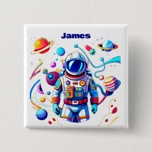 Badge Carré 5 Cm Astronaut coloré et Univers en couleurs vives