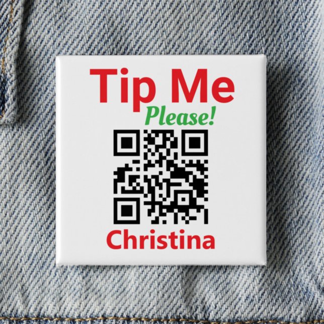 Badge Carré 5 Cm Astuce-moi. Demande un pourboire. Code QR du perso (Créateur téléchargé)