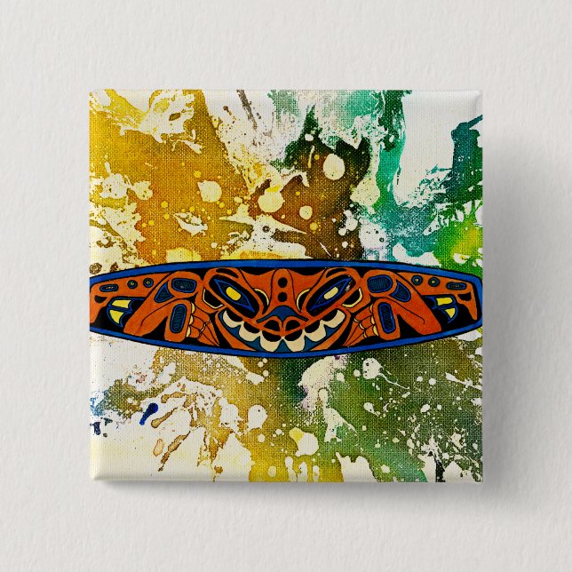 Badge Carré 5 Cm Athabascan Totem by Michael Moffa (Devant)