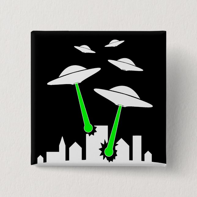 Badge Carré 5 Cm Attaque étrangère d'UFO (Devant)