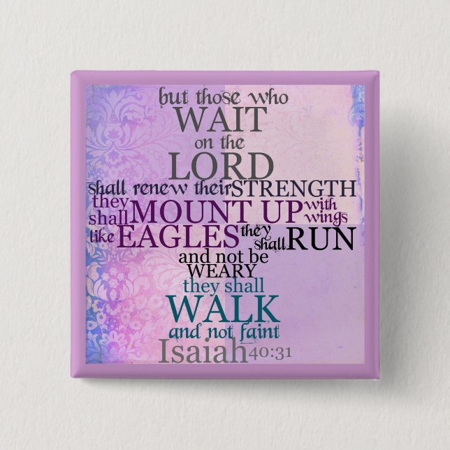 Badge Carré 5 Cm Attente sur le seigneur (40:31 d'Isaïe) (Devant)