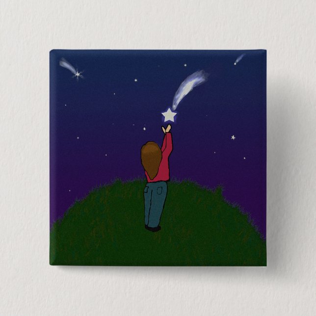 Badge Carré 5 Cm Attrapez une étoile filante (Devant)