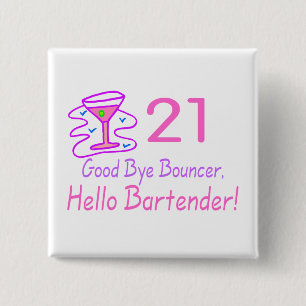 Badge Carré 5 Cm Au revoir barman du videur 21 bonjour (rose)