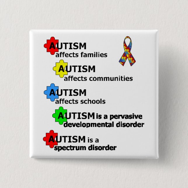 BADGE CARRÉ 5 CM AU SUJET DE L'AUTISME (Devant)