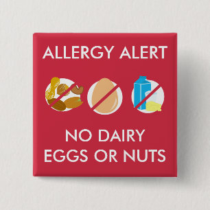 Badge Carré 5 Cm Aucun Pin Nuts d'alerte d'allergie alimentaire