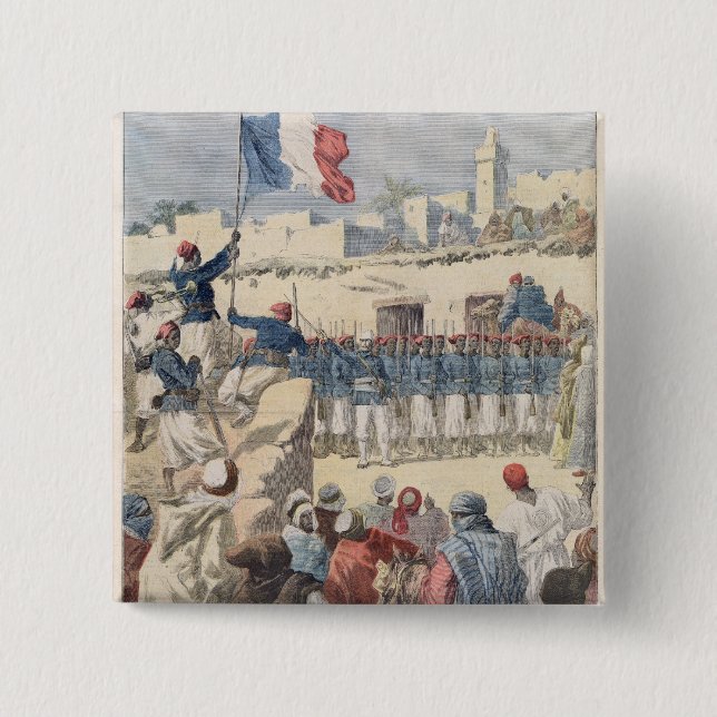 Badge Carré 5 Cm Augmenter du drapeau français à Tombouctou (Devant)