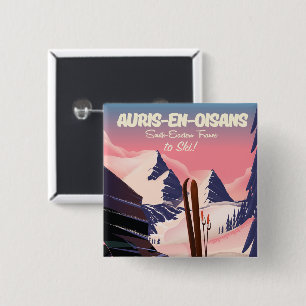 Badge Carré 5 Cm AURIS-EN-OISANS France affiche de ski