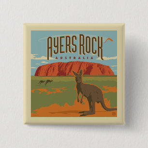 Badge Carré 5 Cm Australie   Ayers Rock Kangaroos