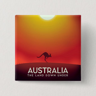 Badge Carré 5 Cm Australie "La terre d'en bas" impression de vacanc