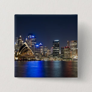 Badge Carré 5 Cm Australie, Sydney. Skyline avec l'Opéra vu