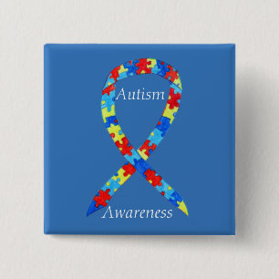 Badge Carré 5 Cm Autisme Puzzle Sensibilisation Ruban Pins Personna