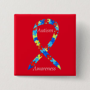 Badge Carré 5 Cm Autisme Puzzle Sensibilisation Ruban Pins Personna