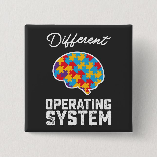 Badge Carré 5 Cm Autisme Système D'Exploitation Différent Neurodive (Devant)
