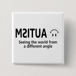Badge Carré 5 Cm Autisme voyant le monde d'un angle différent