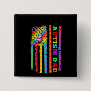 Badge Carré 5 Cm Autiste   Autistic Papa Autisme USA Drapeau