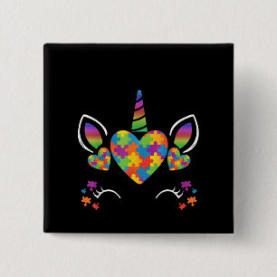 Badge Carré 5 Cm Autiste Cute Unicorn Sensibilisation sur l'autis