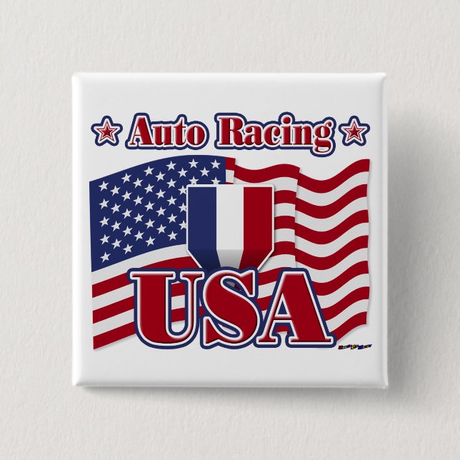 Badge Carré 5 Cm Auto Racing USA (Devant)