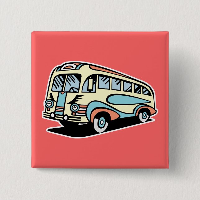 Badge Carré 5 Cm autocar retro (Devant)