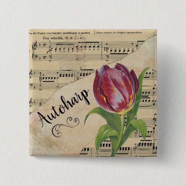 Badge Carré 5 Cm Autoharp Elegant Tulip Partition Vintage (Devant)