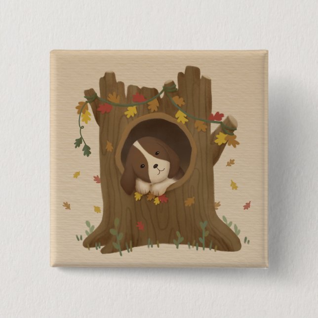 Badge Carré 5 Cm Automne stupéfiant : Beagle (Devant)