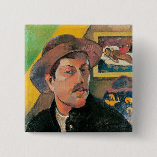 Badge Carré 5 Cm Autoportrait de Paul Gauguin dans un casquette,