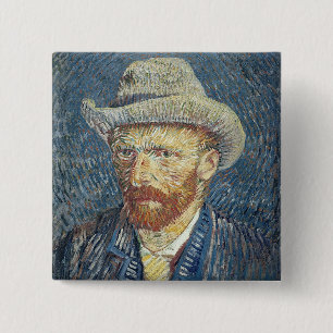 Badge Carré 5 Cm Autoportrait de Vincent van Gogh   avec le chapeau