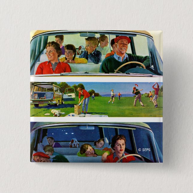 Badge Carré 5 Cm Avant, pendant et après le pique-nique (Devant)