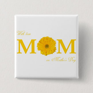 Badge Carré 5 Cm Avec Amour Maman en Fête des Mères Gerbera Daisy F