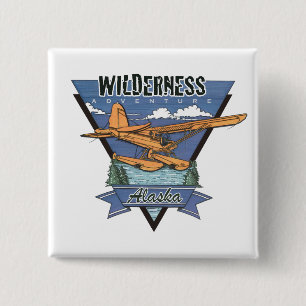 Badge Carré 5 Cm Aventure Alaska d'hydravion de région sauvage