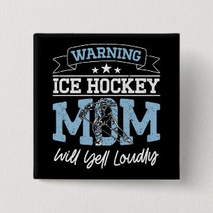 Badge Carré 5 Cm Avertissement Maman de hockey sur glace criera for