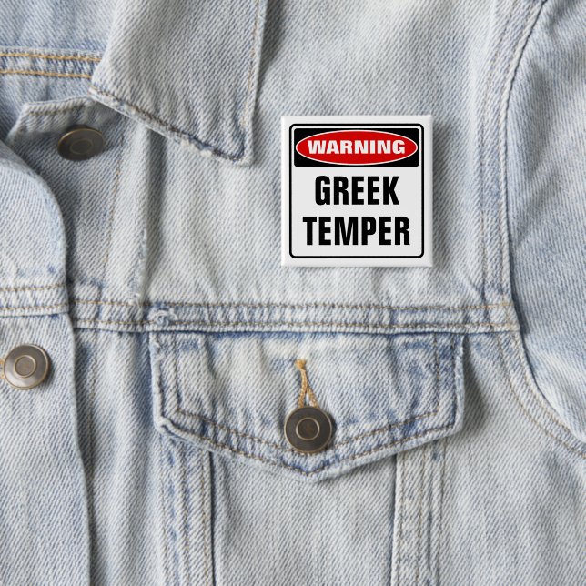 Badge Carré 5 Cm Avertissement Temper grec (En situation)