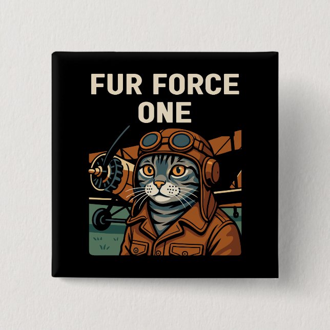 Badge Carré 5 Cm Aviator Cat Flying Feline Commander (Devant)