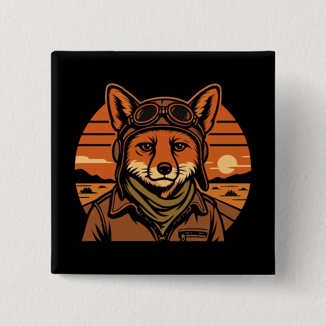 Badge Carré 5 Cm Aviator Fox Flying Foxy Wings (Devant)