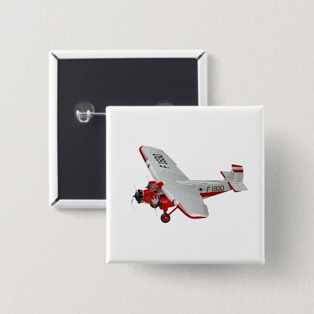 Badge Carré 5 Cm Avion rétro de dessin (Devant & derrière)