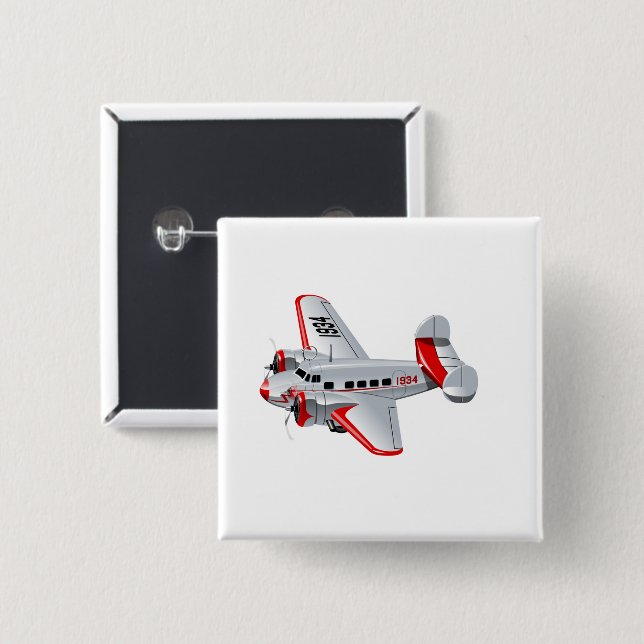Badge Carré 5 Cm Avion rétro de dessin (Devant & derrière)