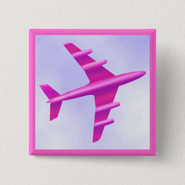 Badge Carré 5 Cm Avion rose (Devant)