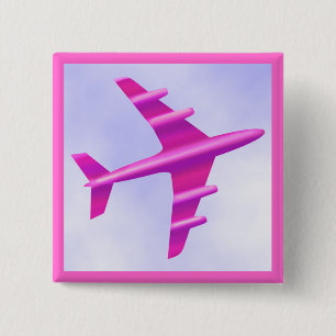 Badge Carré 5 Cm Avion rose