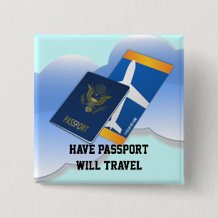 Badge Carré 5 Cm Avoir un passeport, voyager