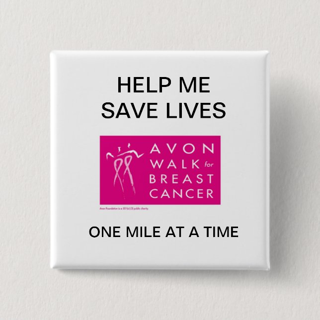 Badge Carré 5 Cm Avon-promenade-contre-sein-cancer (Devant)