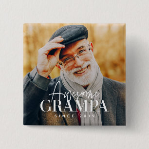 Badge Carré 5 Cm Awesome Grampa Since 20XX Simple Elegant Photo