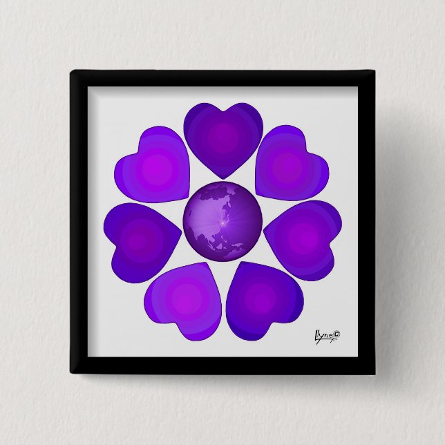 Badge Carré 5 Cm B&W Purple Hearts Beating (Devant)