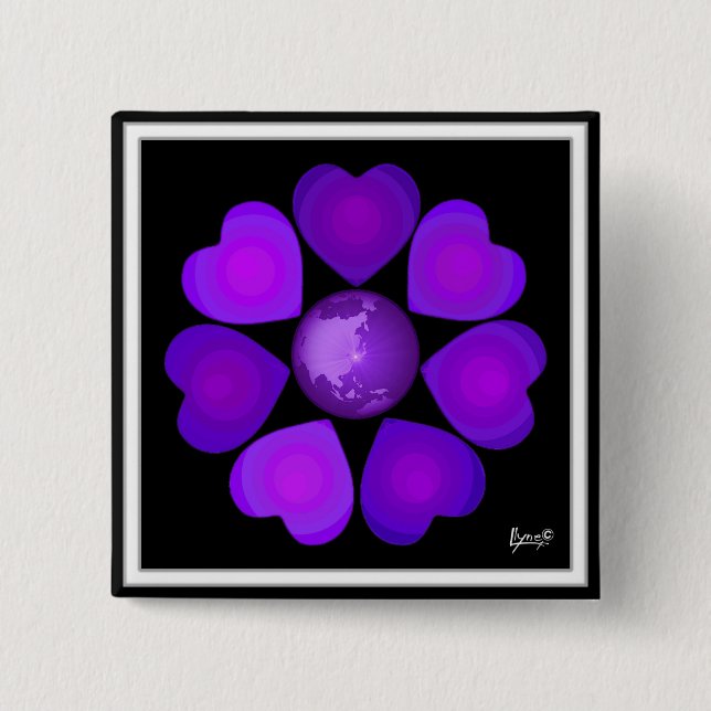 Badge Carré 5 Cm B&W Purple Hearts Beating (Devant)