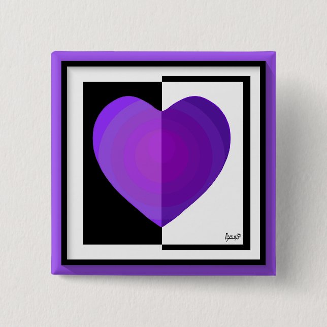 Badge Carré 5 Cm B&W Purple Hearts Beating (Devant)