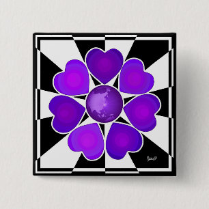 Badge Carré 5 Cm B&W Purple Hearts Beating