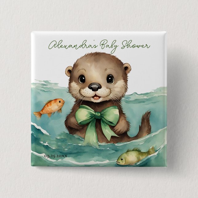 Badge Carré 5 Cm Baby Otter Baby shower neutre selon le sexe (Devant)