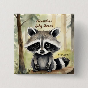 Badge Carré 5 Cm Baby Raccoon Baby shower neutre pour les femmes